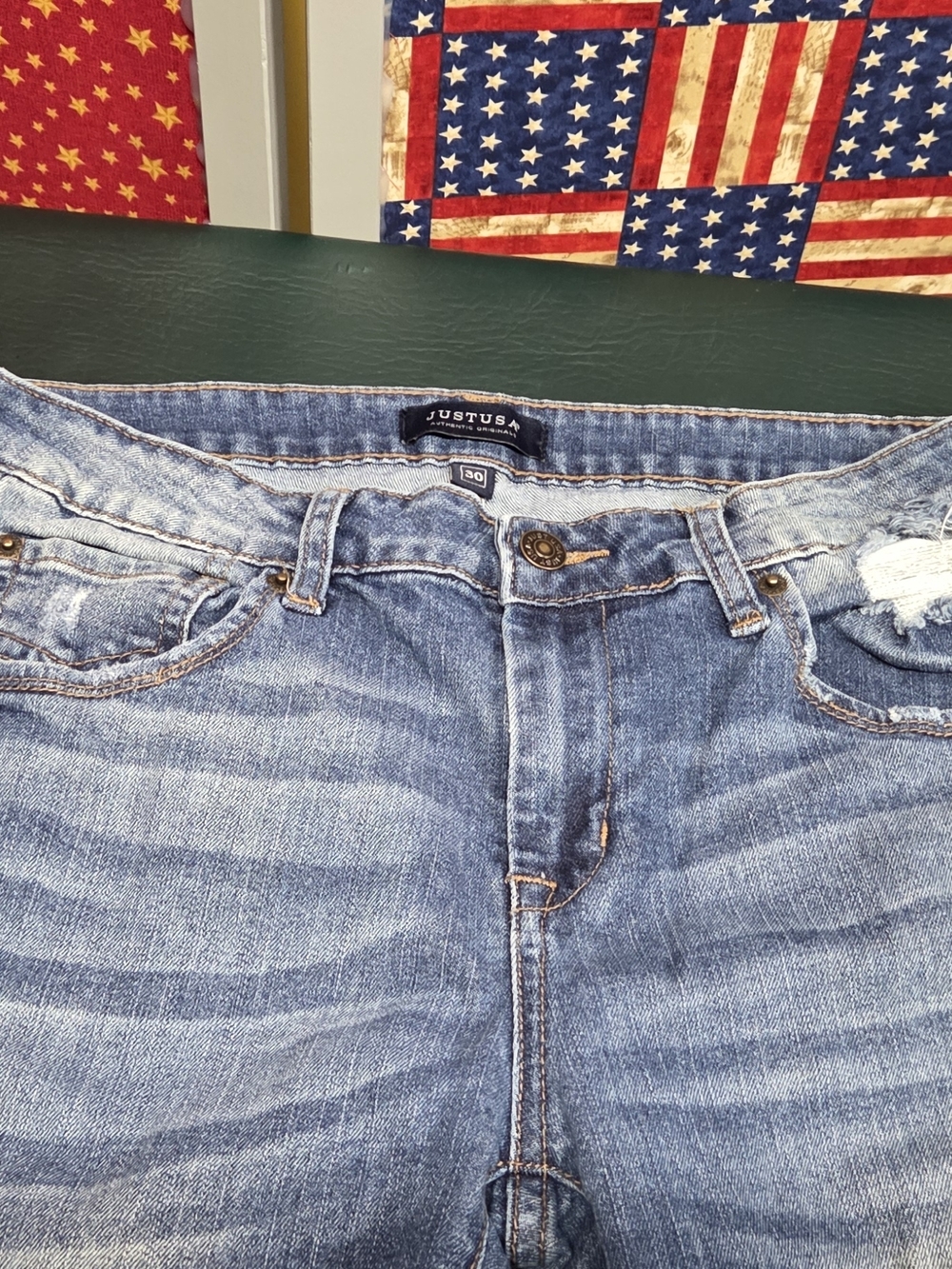**Just USA Women's Slim Straight Distressed Blue Jeans** - Picture 4 of 8